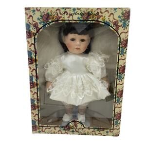 Broadway Collection Little Girl in White Dress Porcelain Doll Vintage In Box
